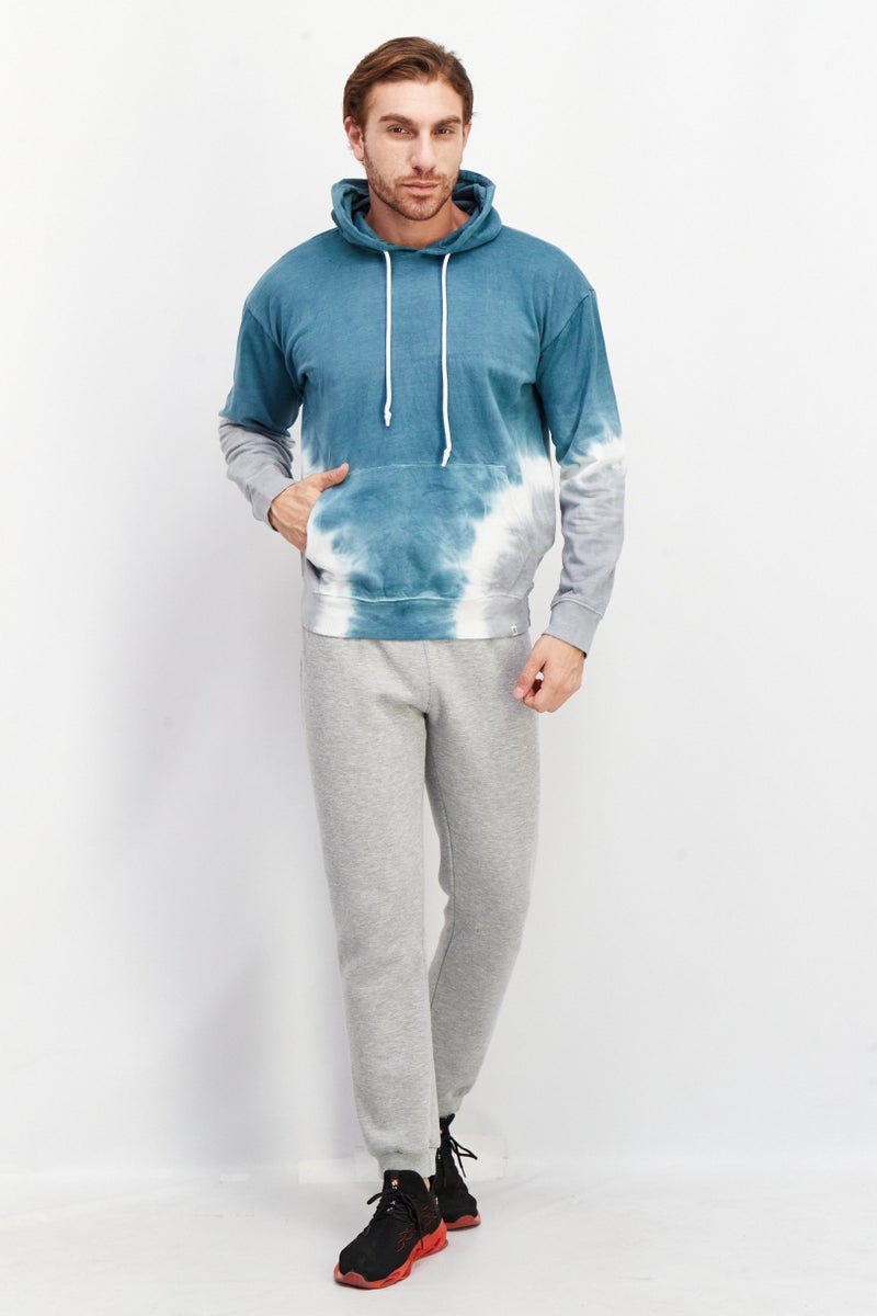 Sovereign Code Men Hooded Neck Tie Dye Print Long Sleeves Sweatshirt, Dark Sea/Charcoal - Image 2